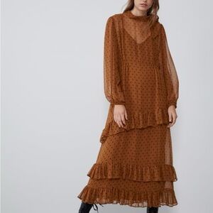 Elegant Brown Polka Dot Dress